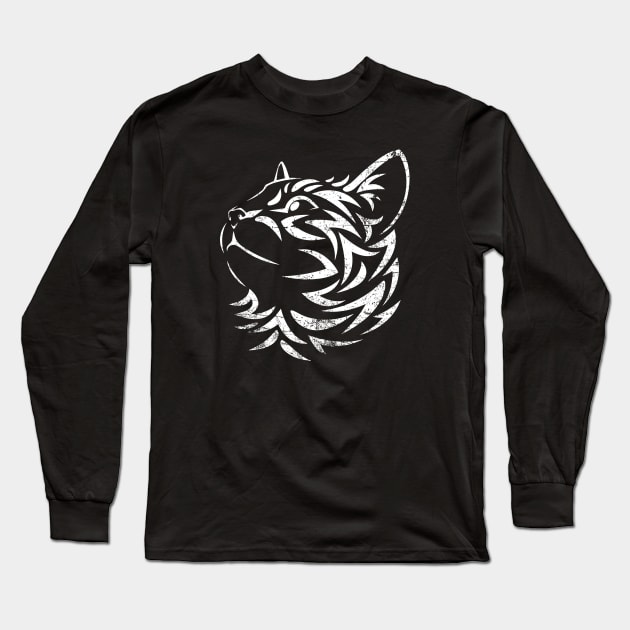 Cat Tribal Tattoo Portrait Long Sleeve T-Shirt by ClothedCircuit